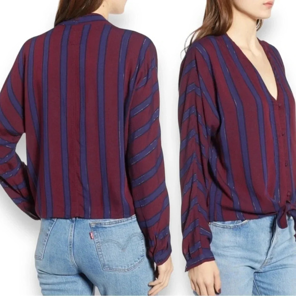Rails Sloane Janeiro Striped Tie-Front Long Sleeve Top Size Medium - Picture 2 of 9